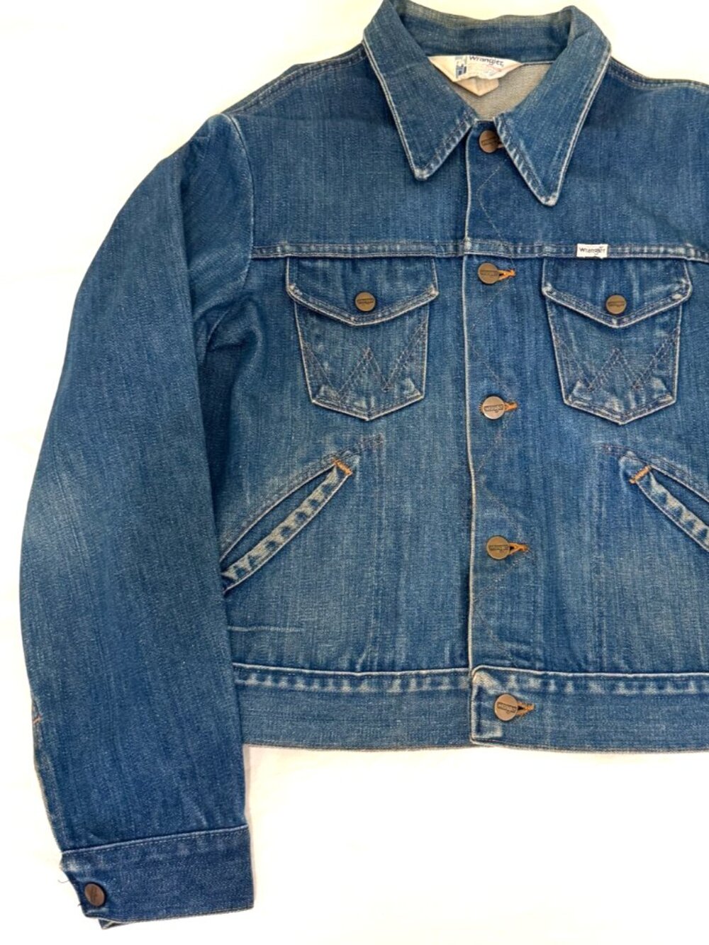 VINTAGE 70s WRANGLER NO FAULT DENIM JEAN JACKET MADE IN USA MENS SIZE M 39x21.5